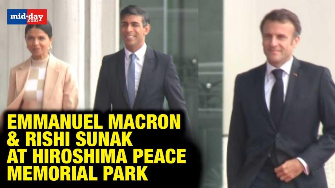 G7 Summit: Macron, Rishi Sunak, Akshata Murty at Hiroshima Peace Memorial Park 