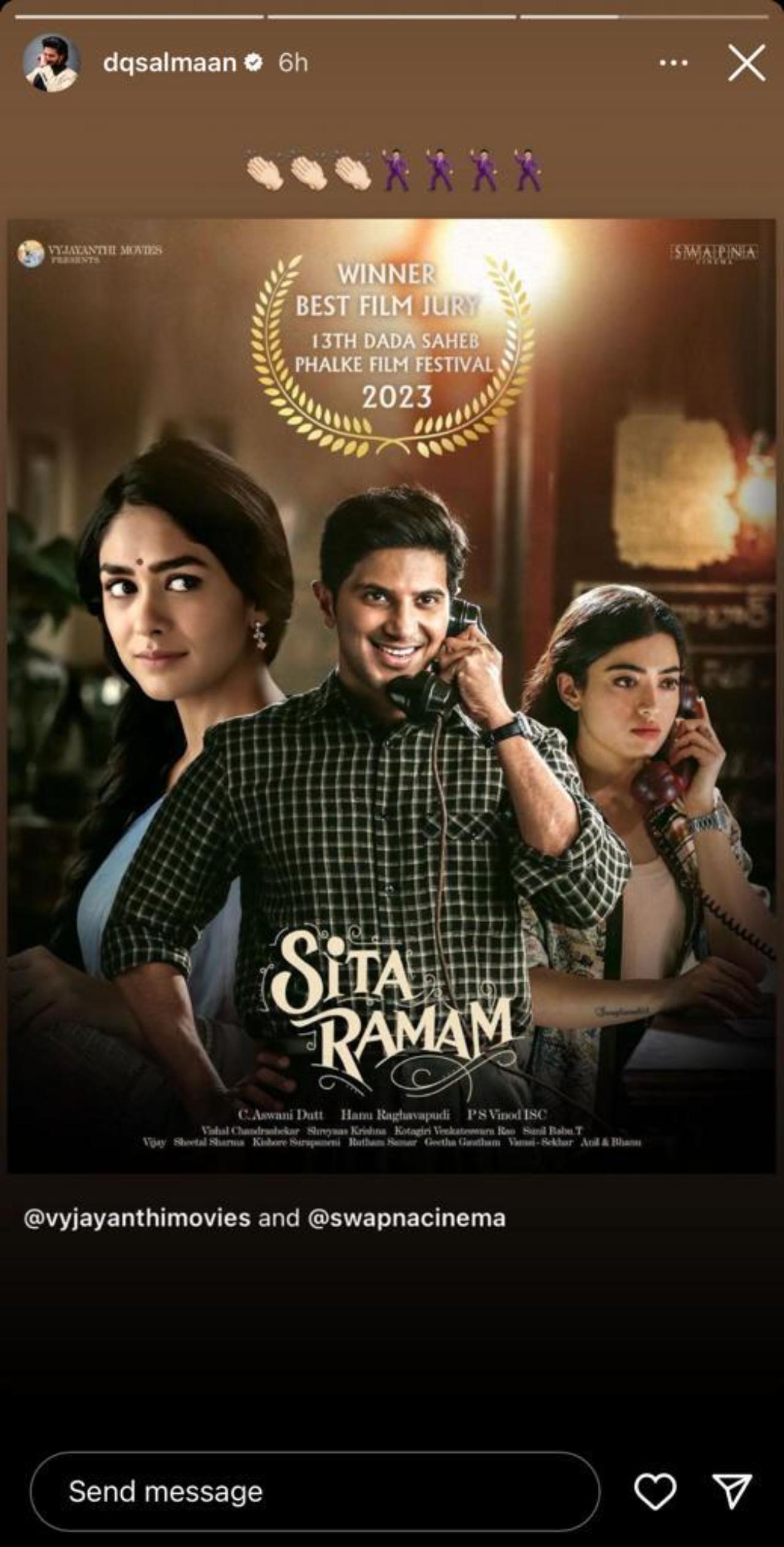 Dulquer Salmaan’s ’Sita Ramam’ bags Dadasaheb Phalke Award for Best