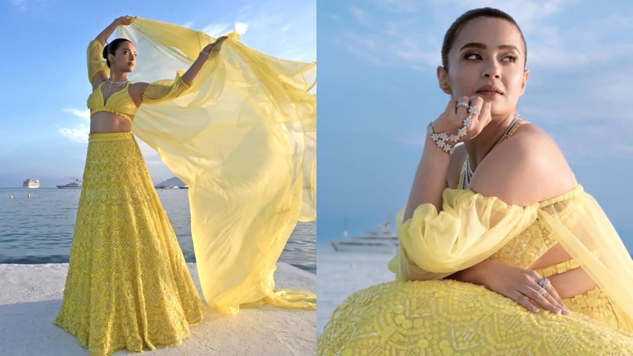 Cannes 2023: Surveen Chawla shines bright in a yellow lehenga