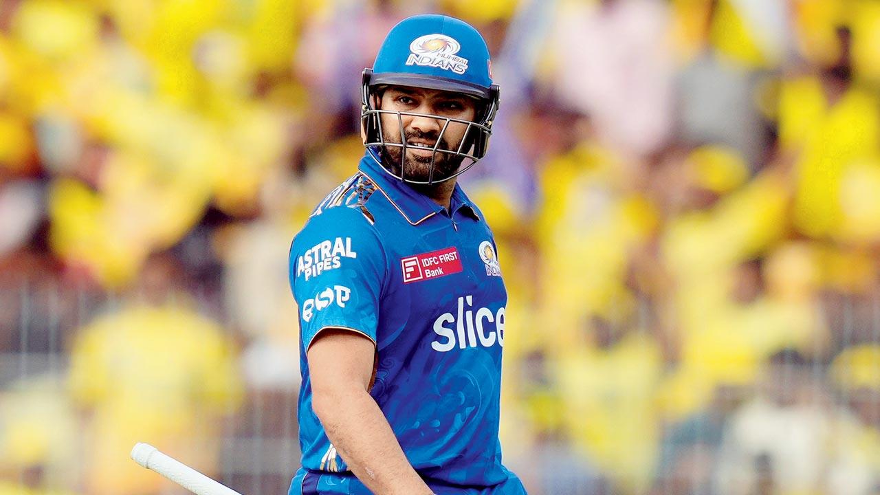 Mumbai Indians’s captain Rohit Sharma walks off after being dismissed at Chennai on May 6