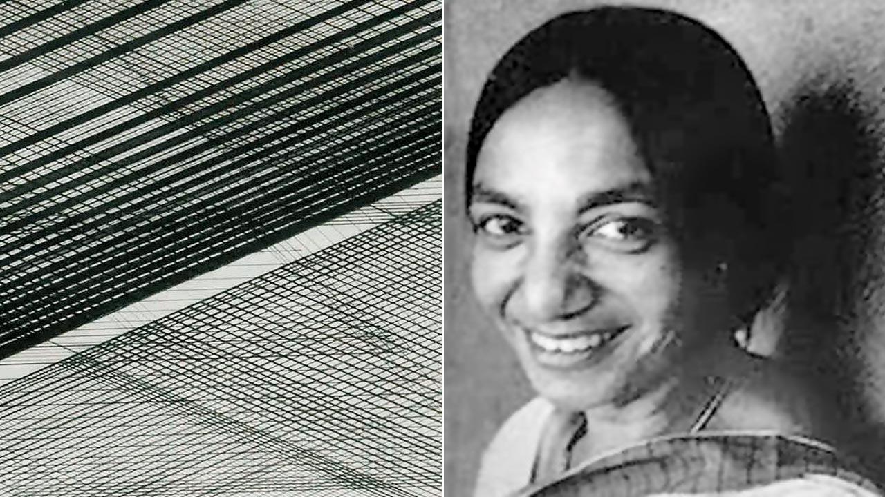 A signature weave with lines by the artist; (right) Nasreen Mohamedi