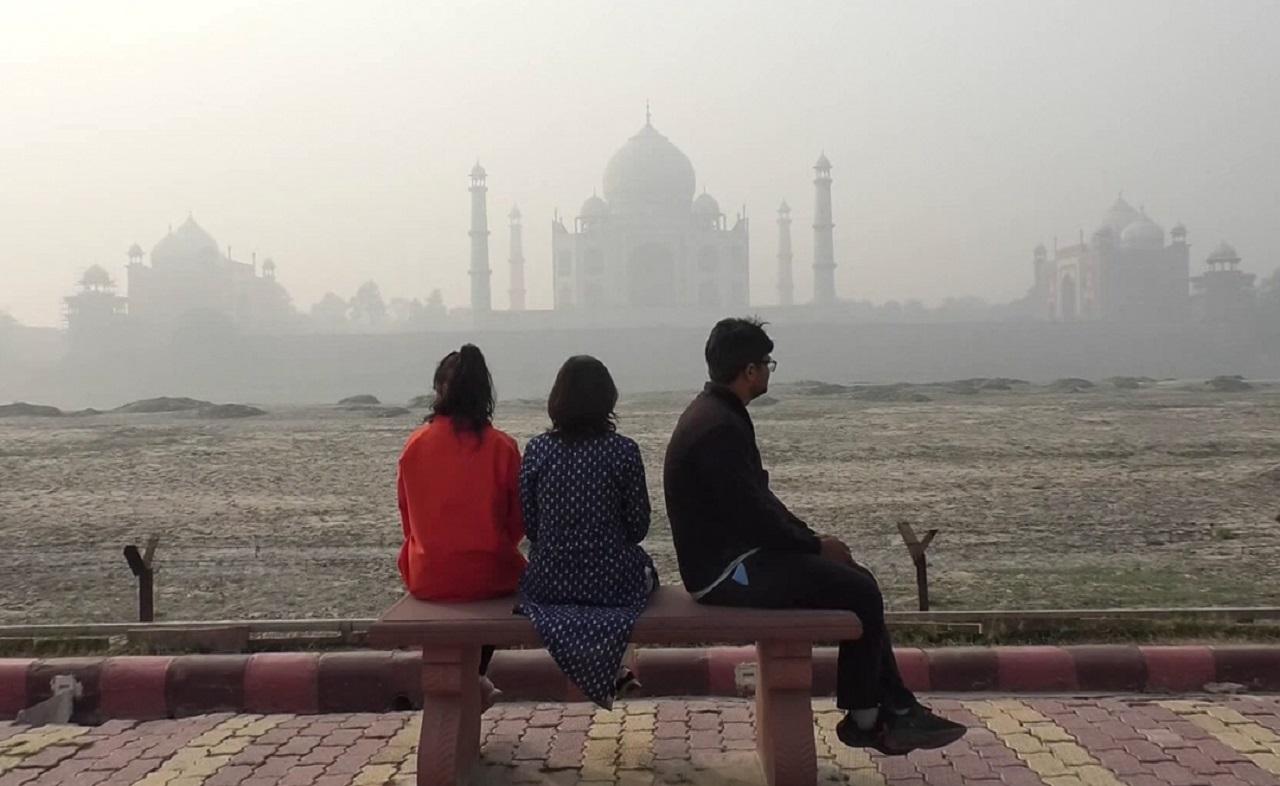 Cold air is denser and moves slower than warm air, so it traps pollution and doesn't whisk it away. This means that air pollution in winter remains in place for much longer than during the summer. Taj Mahal's marble is discoloured by airborne particulate matter, which is made up of black carbon, light-absorbing brown carbon, and dust