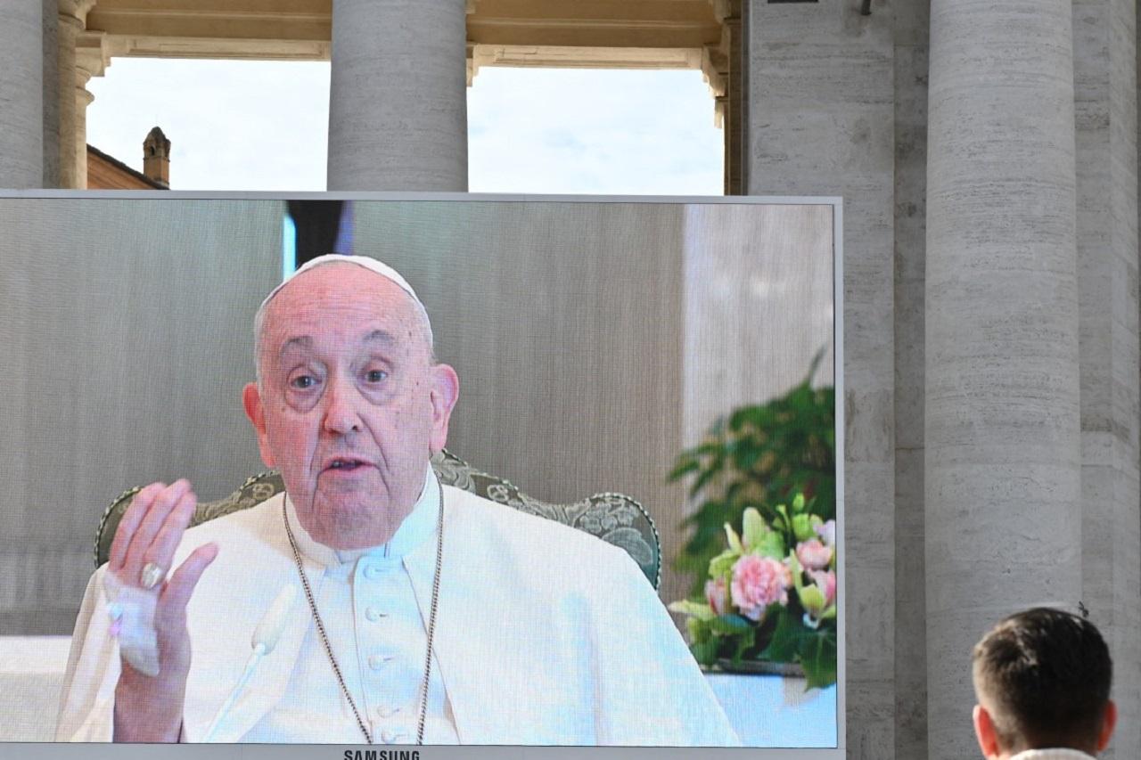 Francis skipped his weekly on Sunday appearance at a window overlooking St. Peter's Square, a day after the Vatican said he was suffering from a mild flu. Instead, Francis gave the traditional noon blessing in an appearance televised live from the chapel in the Vatican hotel where he lives