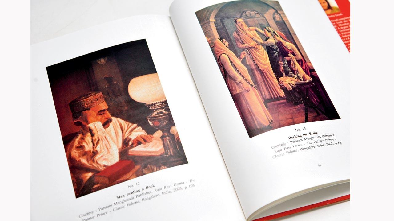 Pages from Parsi Portraits from The Studio of Raja Ravi Varma, published by the KR Cama Oriental Institute. Pic/Satej Shinde