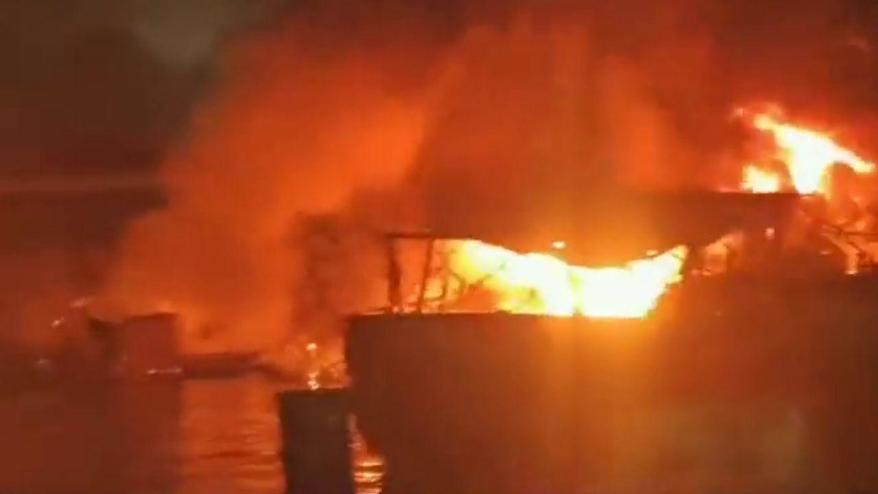 The blaze reportedly started on one of the boats where a group of individuals were allegedly partying, according to a police official.