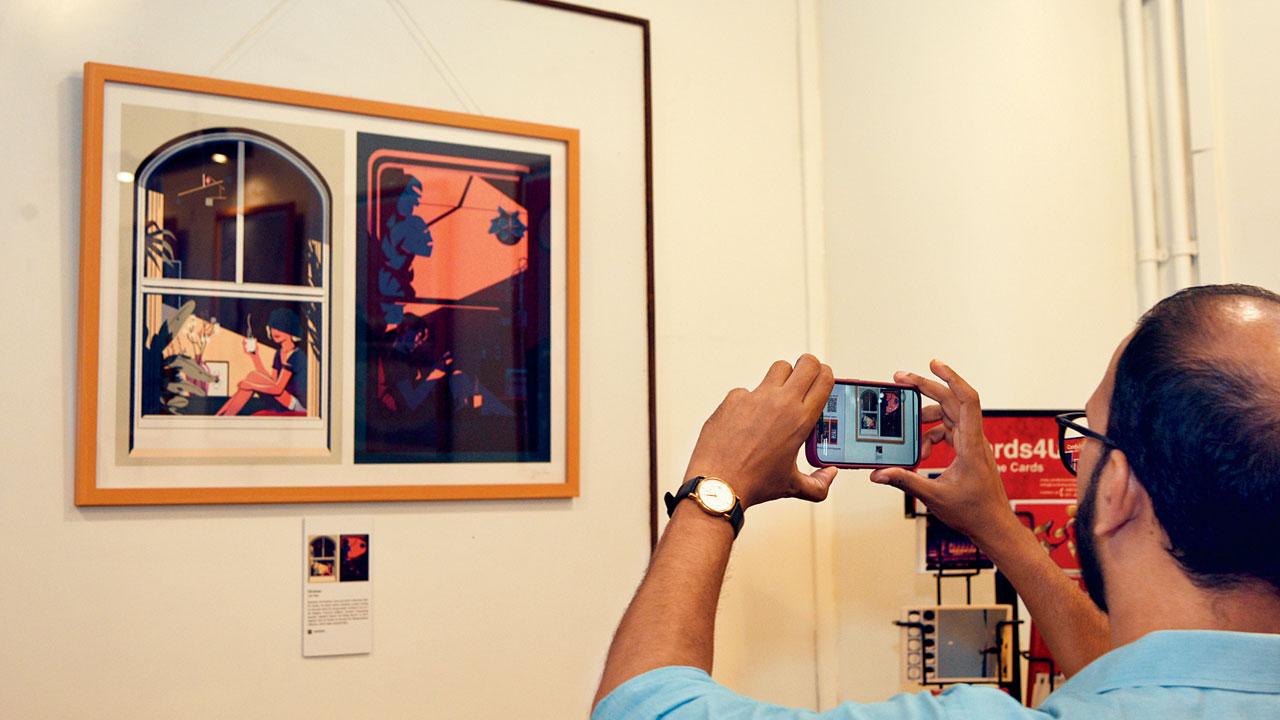 The writer views an illustrated artwork on the app
