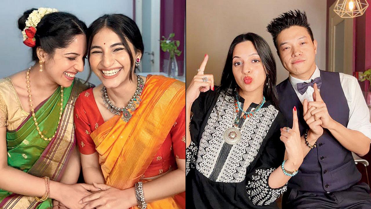 (Left) Avanti Nagral with singer Sai Godbole in the Marathi language video where they sang Apsara aali; (right) Nagral with artiste Urgen Yolmo singing Phur in Tibetan. Nagral has so far completed songs in Gujarati, Bengali and Tamil