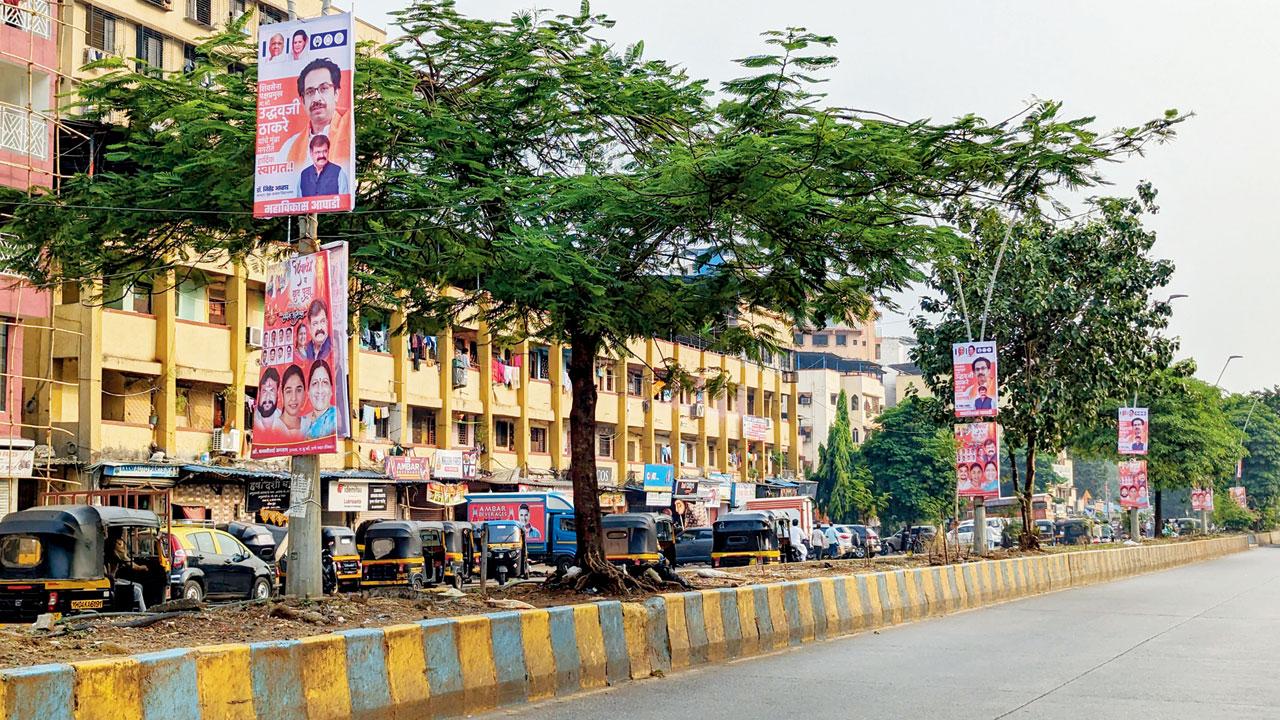 Posters welcoming Shiv Sena (UBT) President Uddhav Thackeray, who will visit the spot today