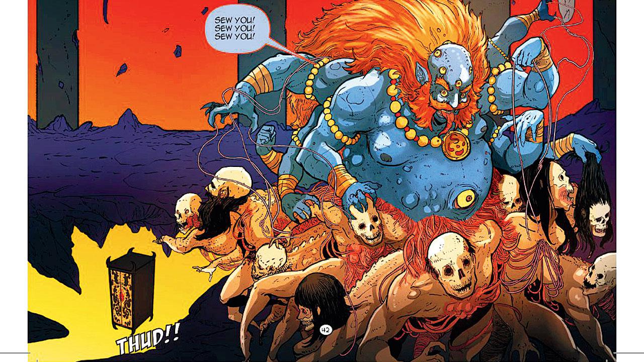 A panel from the comic series featuring demon Sucimukha