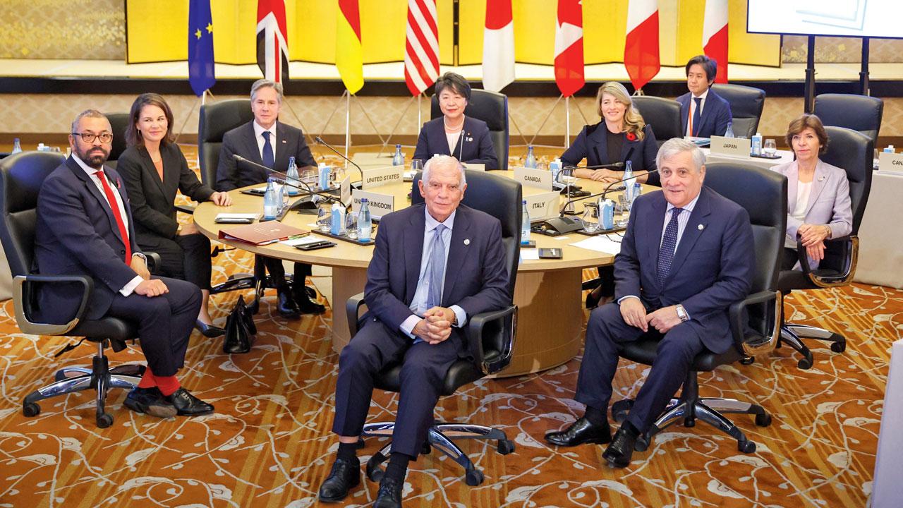 Delegates from the G7 nation bloc at the beginning of the Session 1