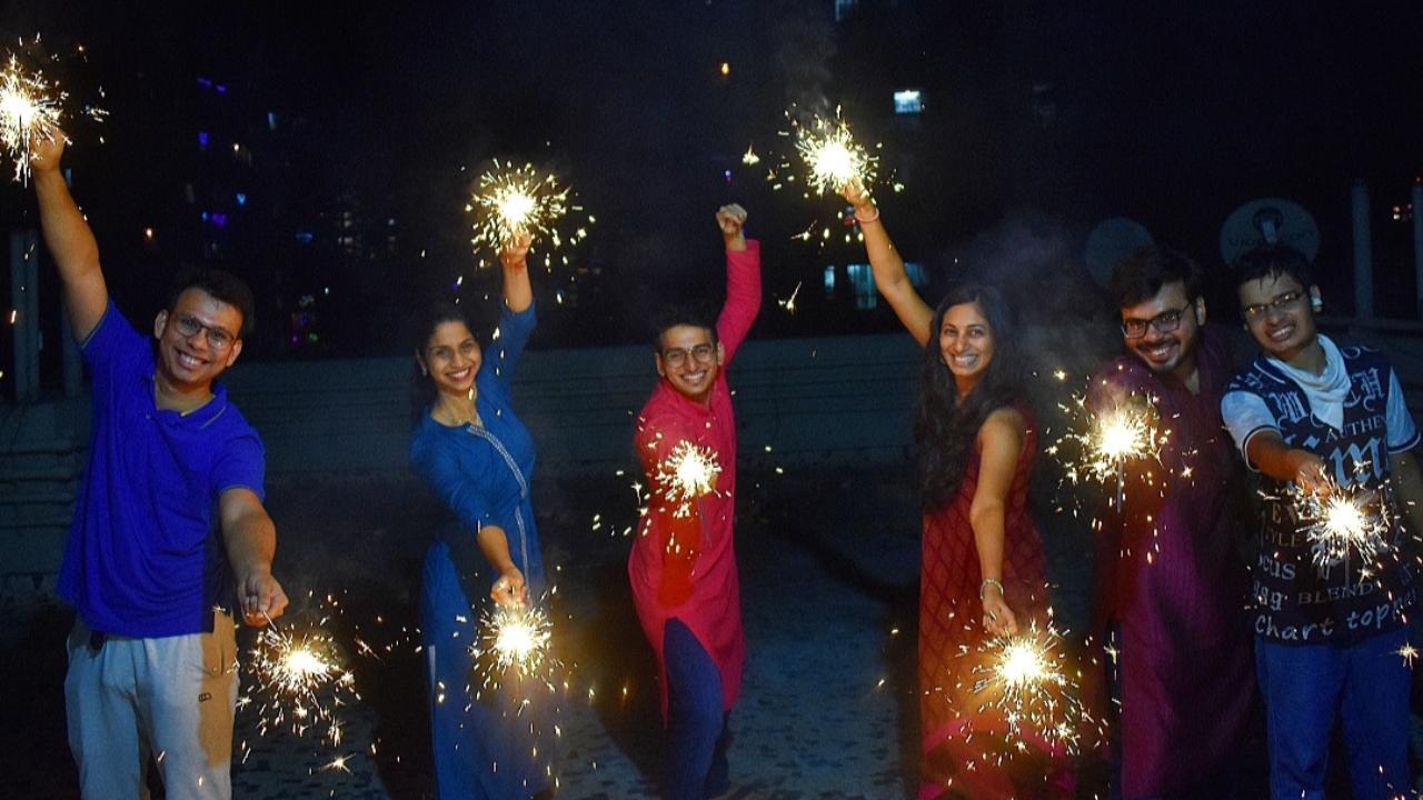 Pooja Thanawala's family indulges in the bursting of firecrackers in all its grandeur. She says it is like a full show with a wide variety of fancy crackers that cost at least Rs 20,000 - Rs 25,000. Photos Courtesy: Pooja Thanawala/Diya Maniar