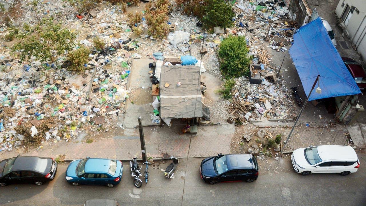 Waste, shanties, and debris accumulated at Pereira Wadi. Pic/Sayyed Sameer Abedi
