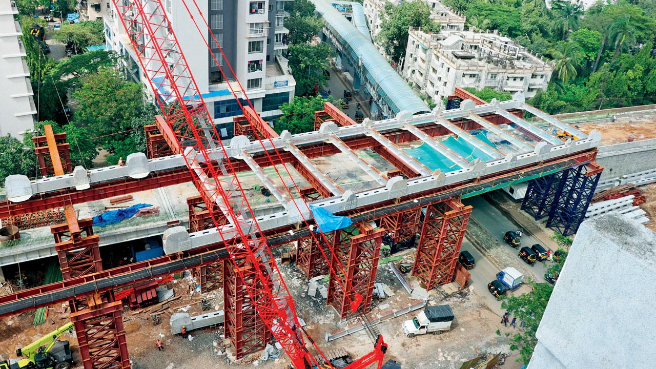 Work going on at the under-construction Gokhale Bridge at Andheri East. Pic/Anurag Ahire