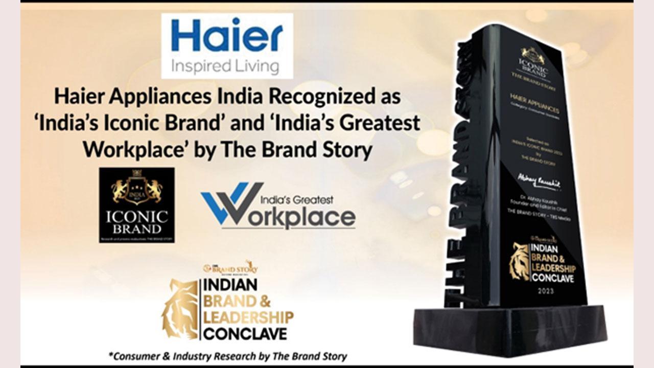 Haier Appliances India Recognized as ‘India’s Iconic Brand’ and ‘India’s Greatest Workplace’ by The Brand Story