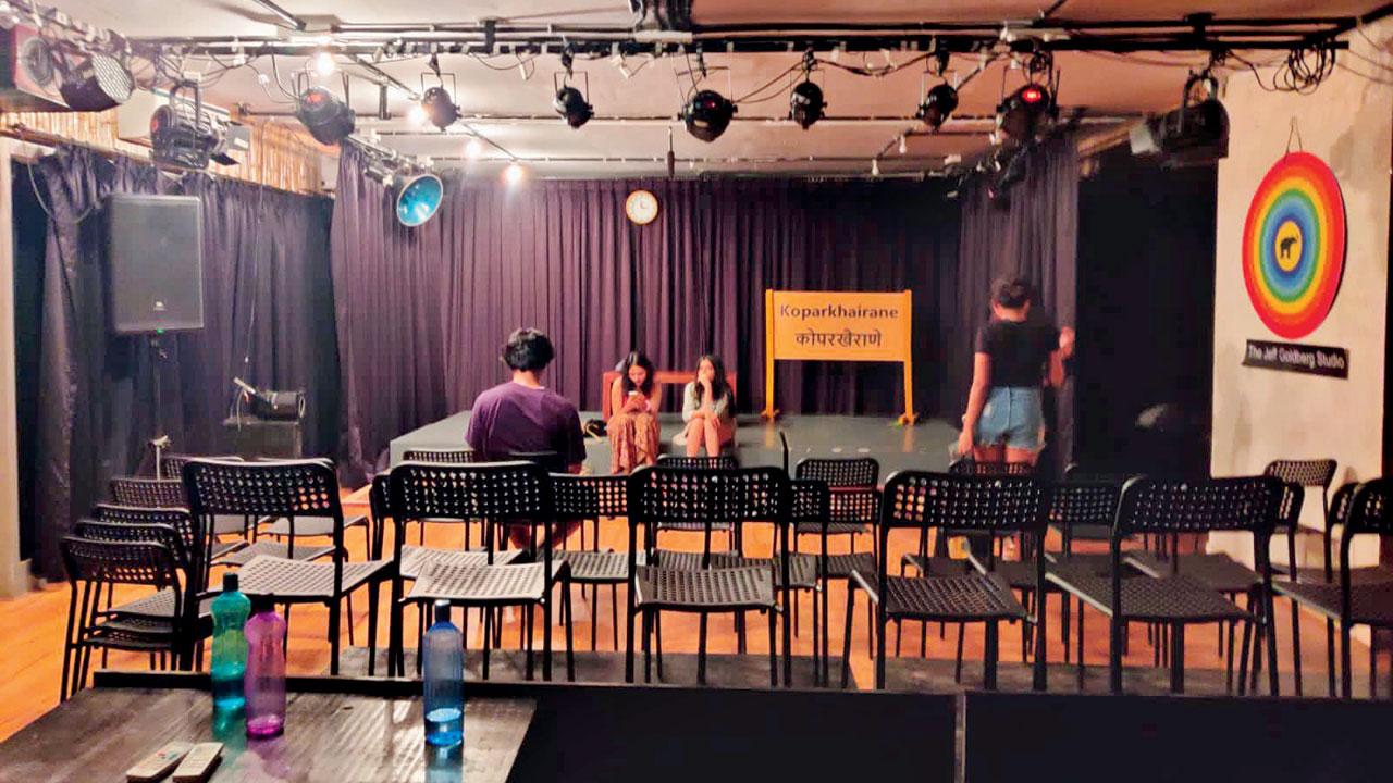 A moment from the rehearsal of the play Aakhri Local at the newly-opened centre