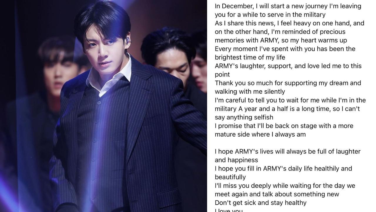BTS' Jungkook pens emotional letter to ARMYs ahead of military enlistment