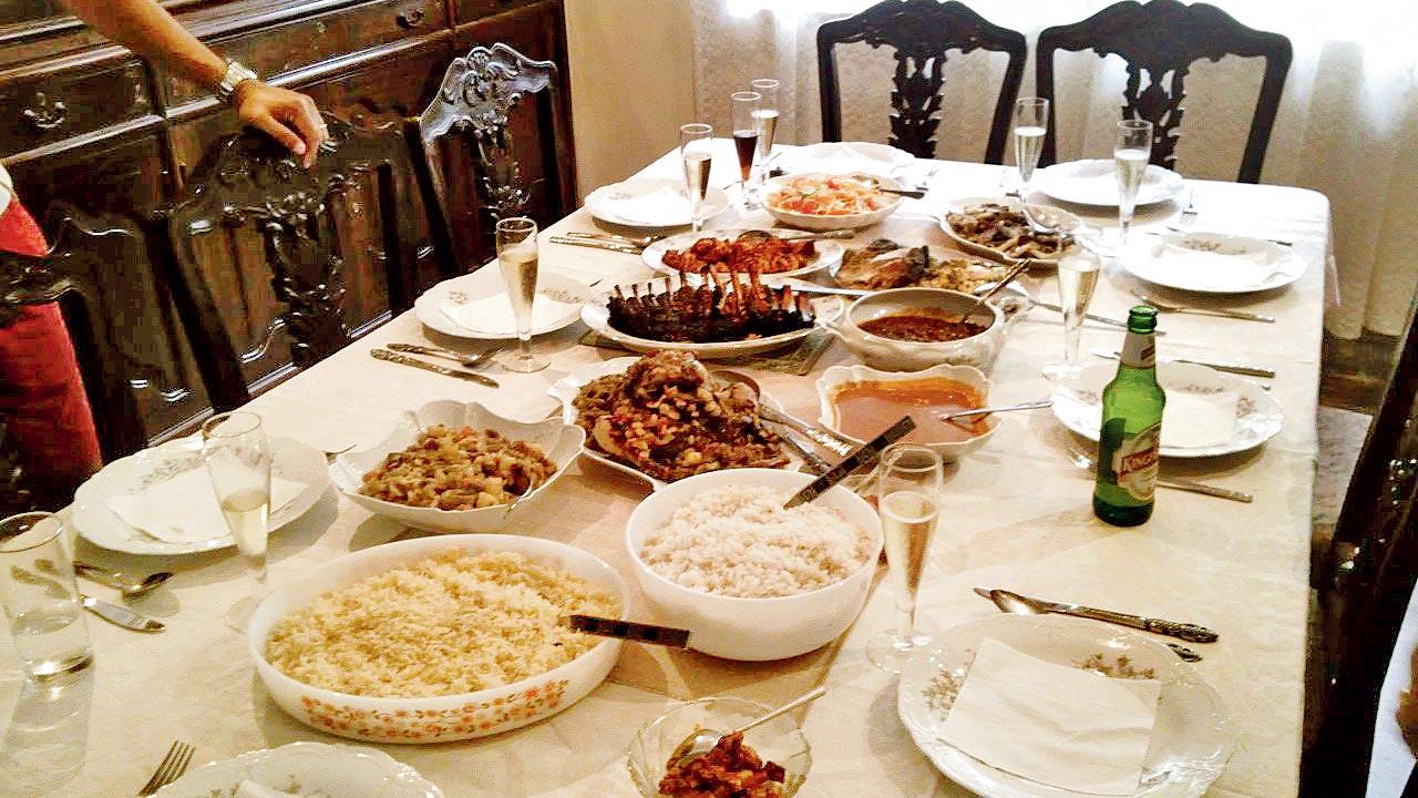 A Christmas lunch table set up with Goan delicacies in 2014