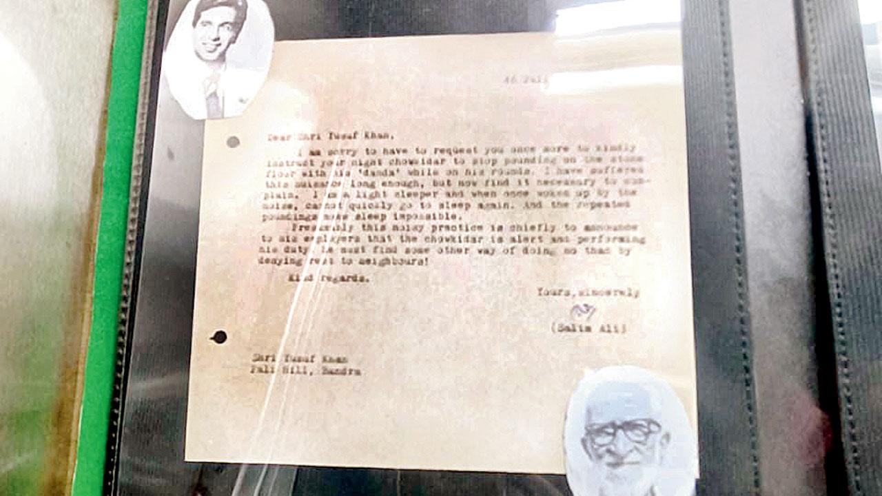 A letter written by Dr Salim Ali to Dilip Kumar from 1975