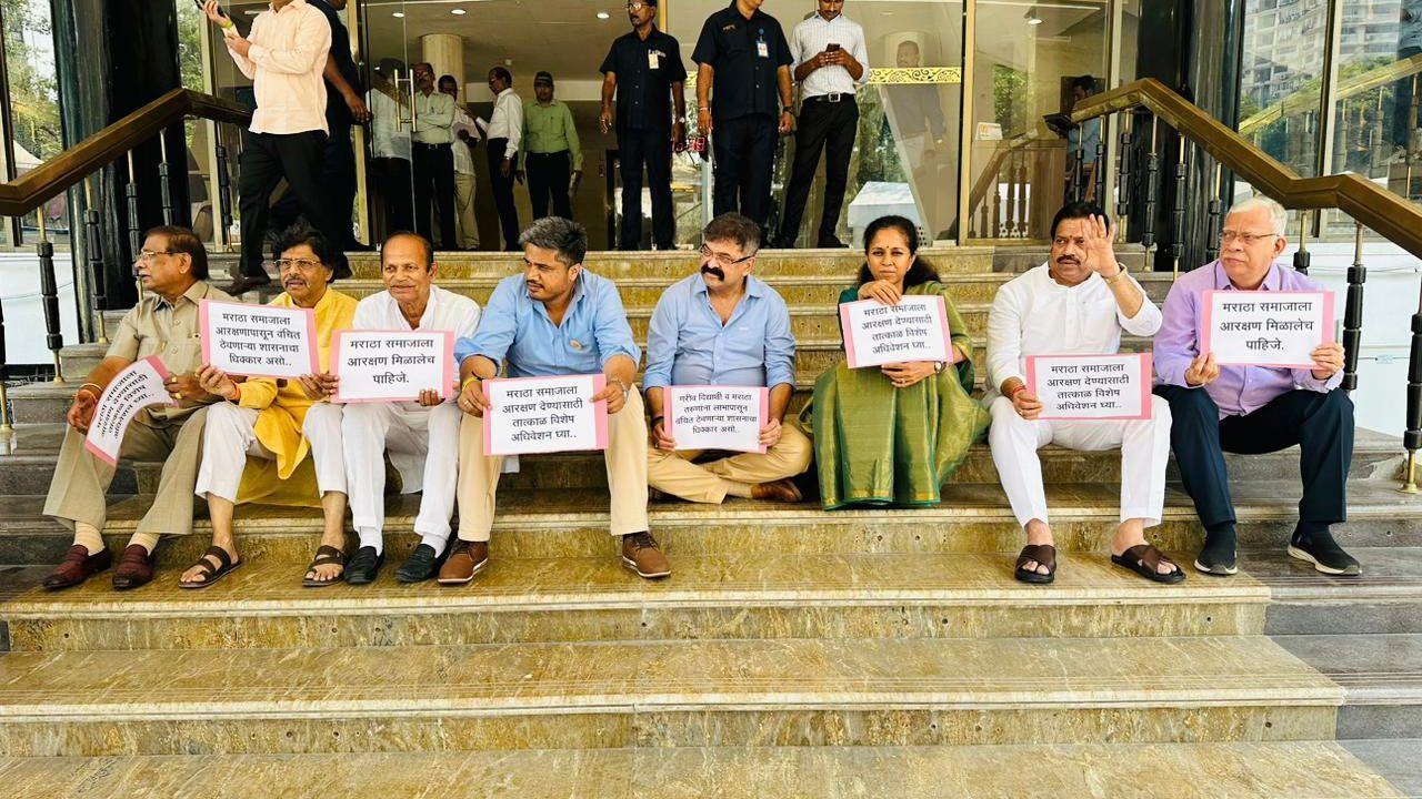Maratha quota Updates: NCP, Sena (UBT) stages sit-in demanding special session