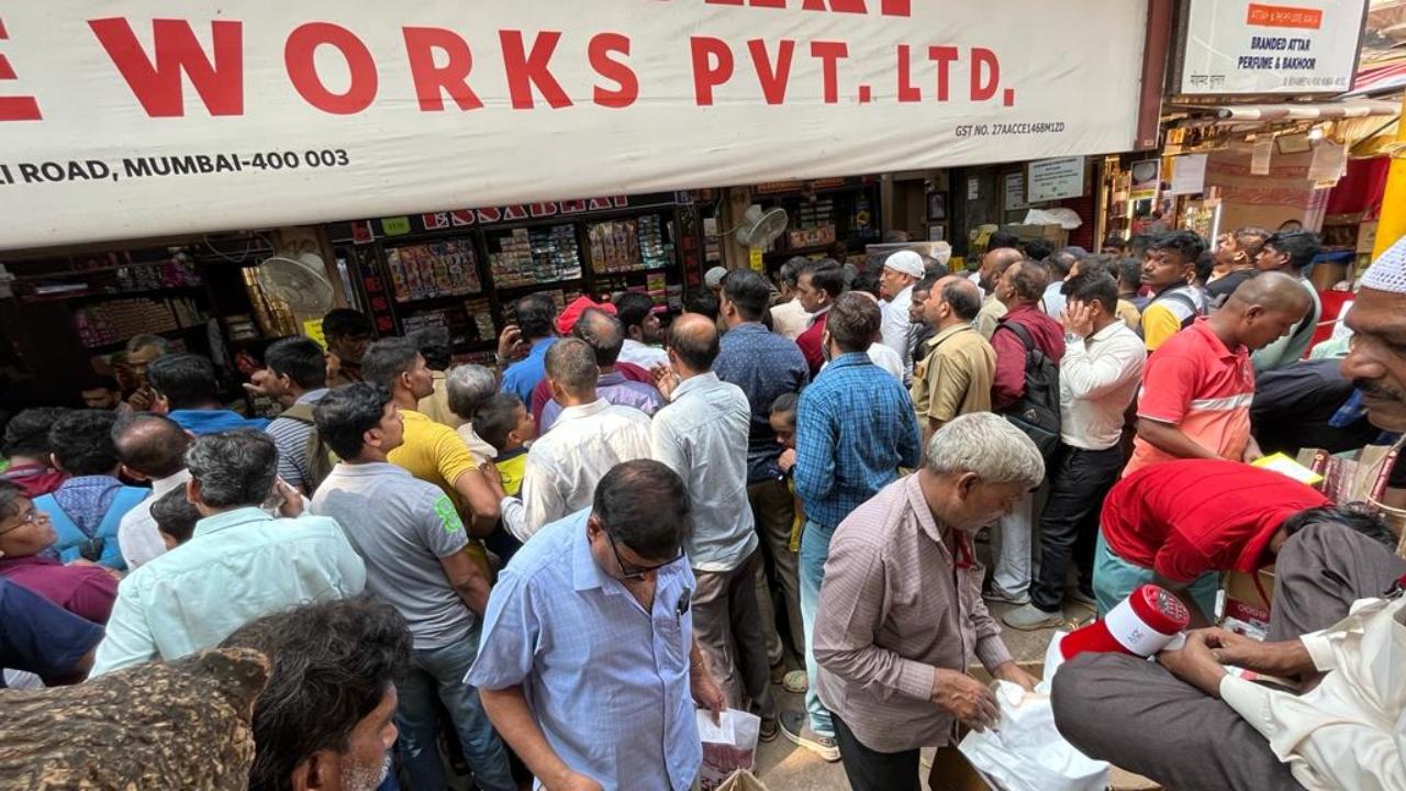 People shopping firecrackers for Diwali at Mohammed Ali road in Mumbai
