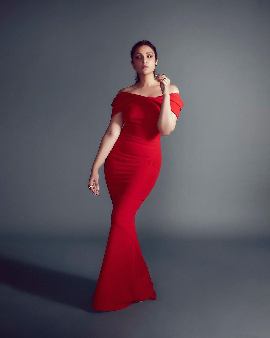 You can wear a gown for a different look. Parineeti's red off-shoulder gown is perfect for a western look