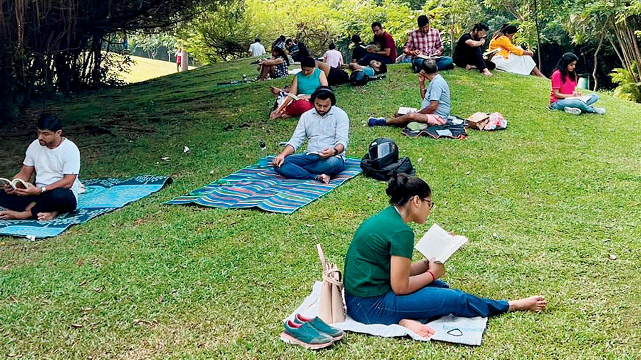 Participants read at the event  