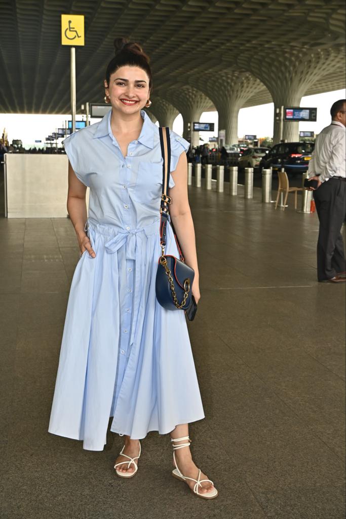 Prachi Desai looked pretty in a light blue gown as she was spotted in the city