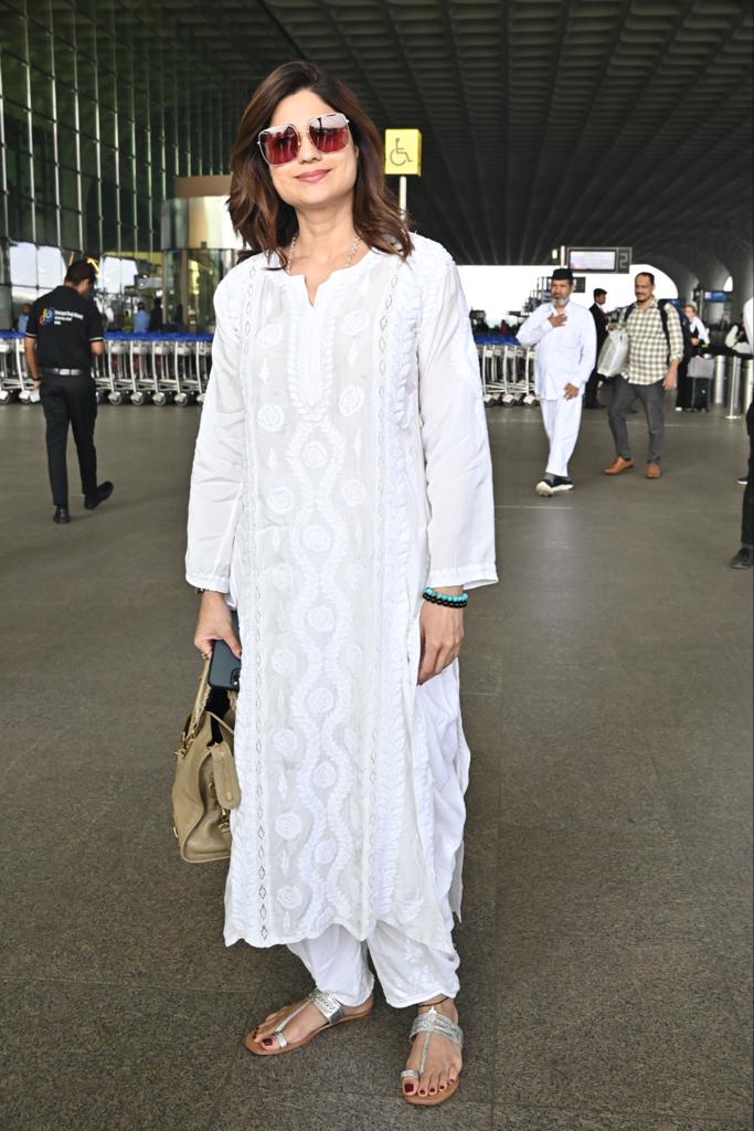 Shamita Shetty aced her airport look as she wore a stunning white chikankari suit