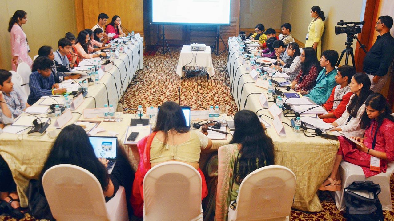 Students participate in the two-day JB Model G20 summit at the Taj President, Cuffe Parade. PICs/Sayyed Sameer Abedi