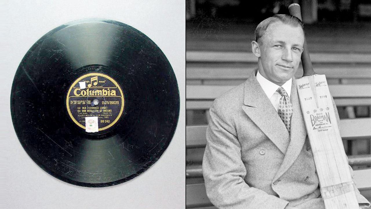 (Clockwise from left) Vinyl record of Bradman’s solos PIC Courtesy/AUSTRALIAN SPORTS MUSEUM; Donald Bradman PIC COURTESY/WIKIMEDIA COMMONS