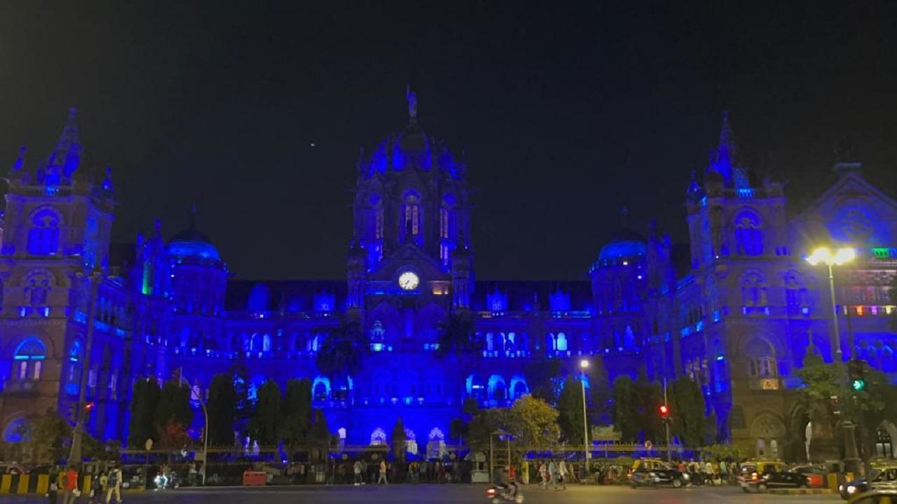 CSMT, BMC headquarters illuminated in blue on occasion of World Children's Day