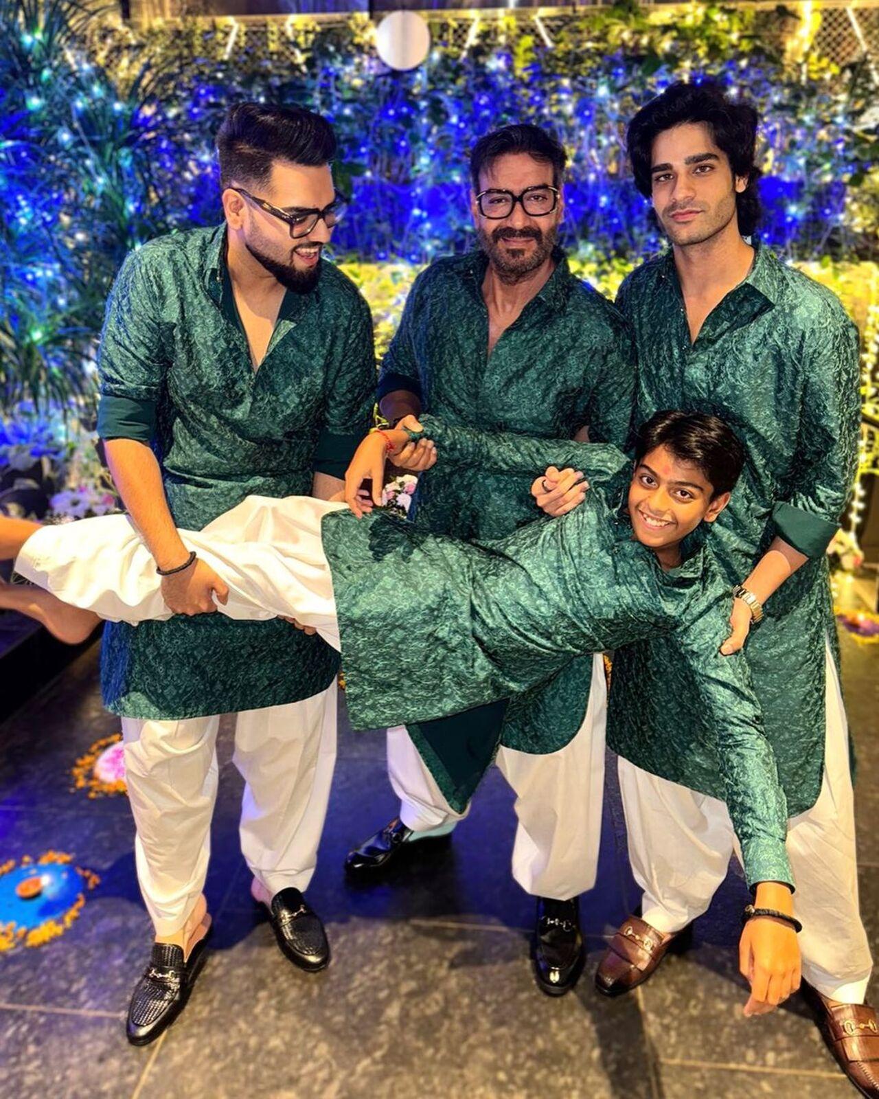 Ajay Devgn celebrated Diwali 2023 with his son Yug and nephews Daanish and Aaman Devgn