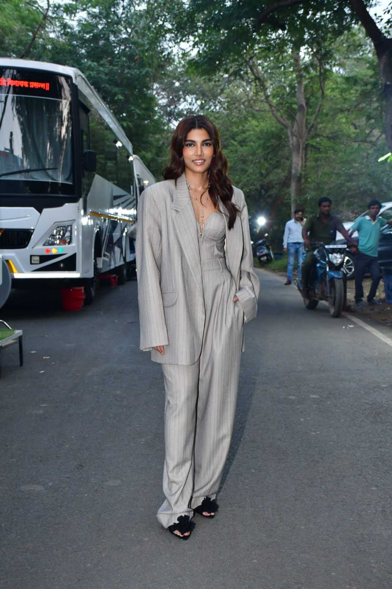 Alizeh Agnihotri, who is debuting with Farrey, looked lovely in a grey pantsuit