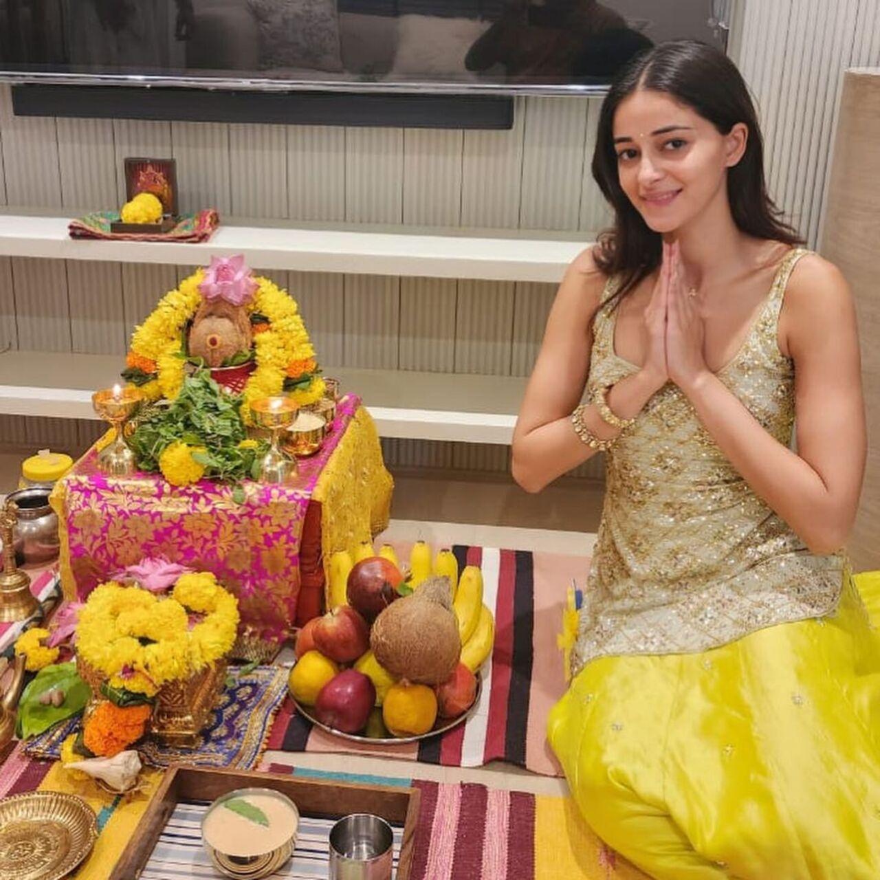 Ananya Panday bought a new house and did a puja on Dhanteras 2023. The actress looked stunning in a neon outfit