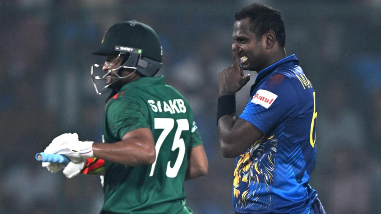 'Time to go': Angelo Mathews gestures 'timed out' after dismissing Shakib Al Hasan; Watch