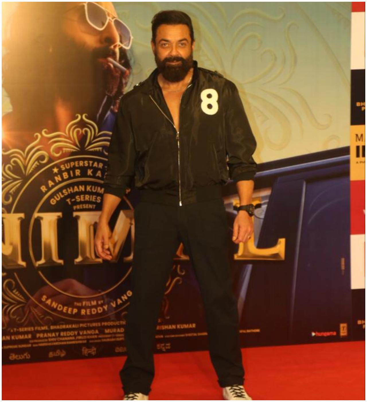 Bobby Deol, who plays the negative lead opposite Ranbir Kapoor, posed at the premiere