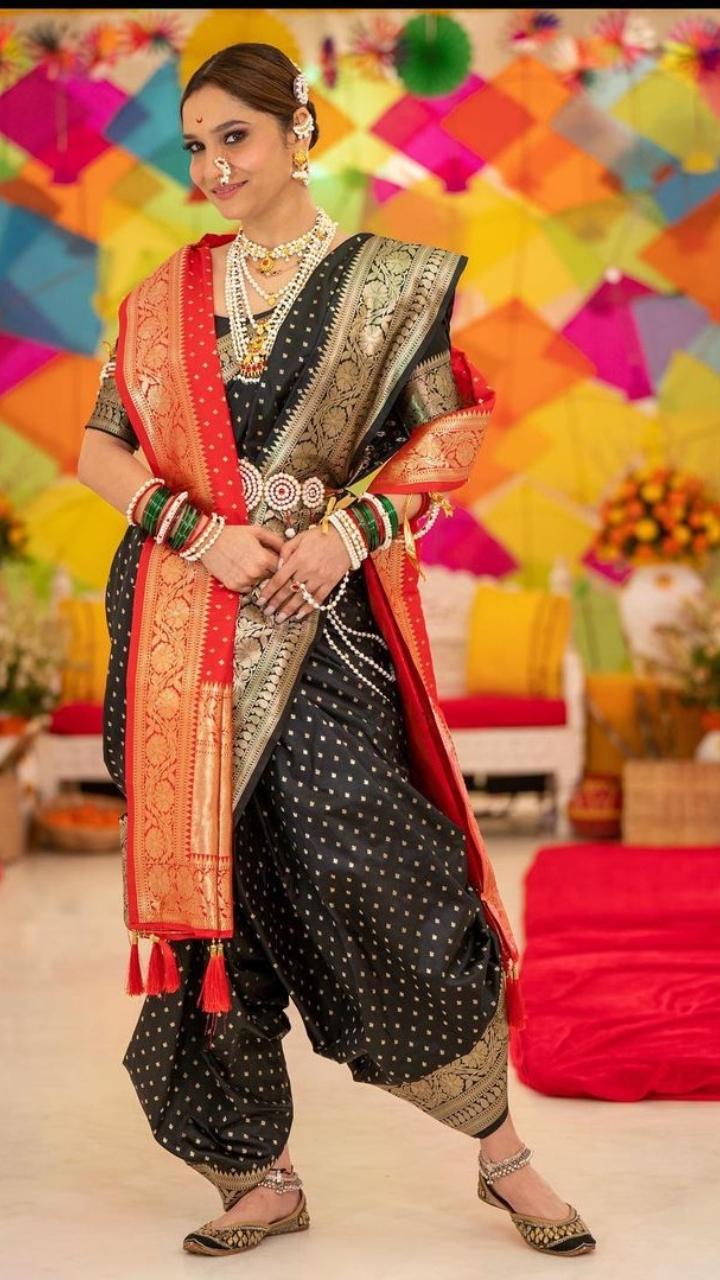 Ankita Lokhande exuded royalty in this traditional Maharashtrian paithani draped in navvari style. The actress raised the fashion bar high