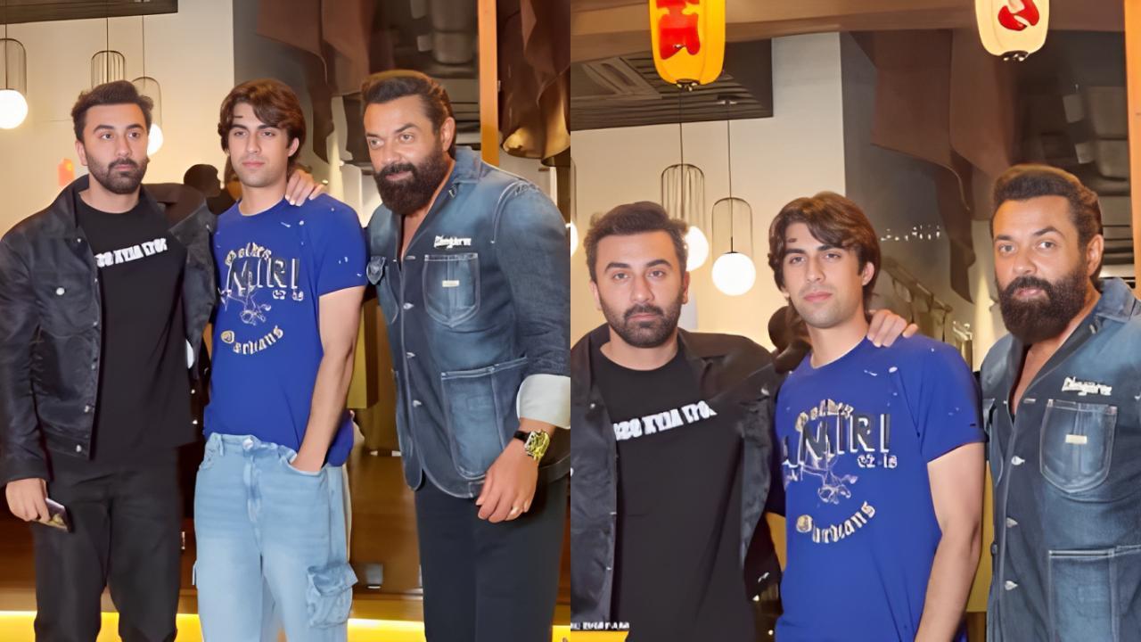 Ranbir Kapoor goes on a dinner date with Animal co-star Bobby Deol and son Aryaman, watch video
