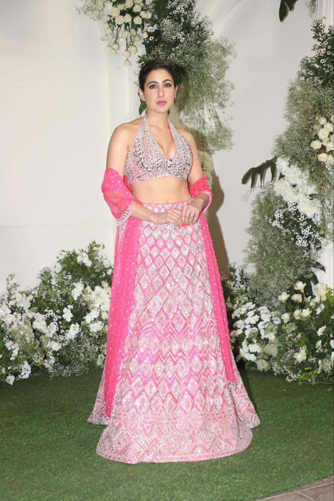 Sara Ali Khan looked like an angel in her mesmerizing pink lehenga set. Her heavily decorated outfit featured mirror work that stole the show
