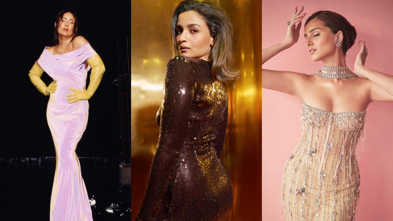 Alia Bhatt takes maternity fashion a notch higher with shimmery bronze gown,  cradles her baby bump in new pics – India TV