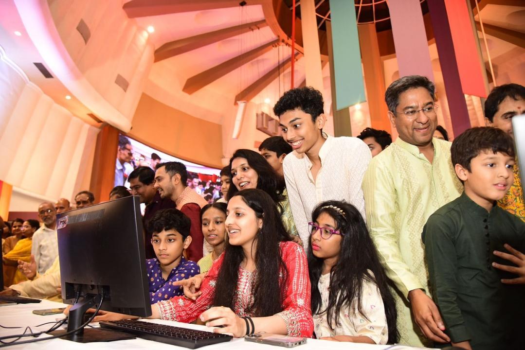 Stockbrokers with their families during 'mahurat trading' session at BSE