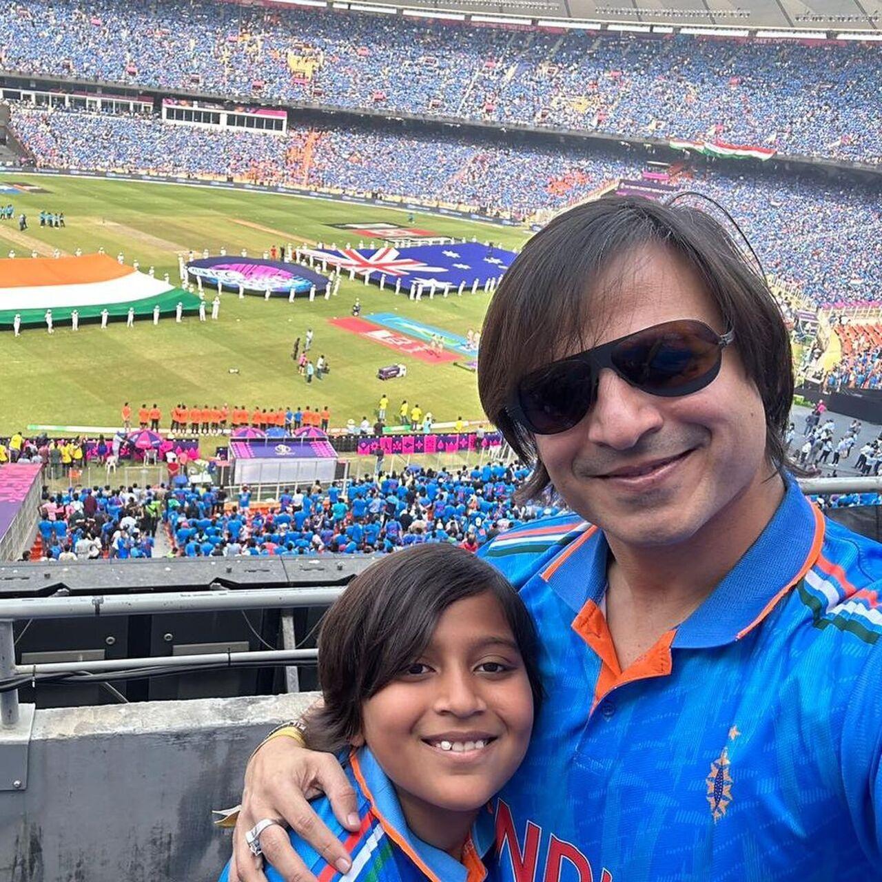 Vivek Oberoi also shared pictures from the stadium as he attended the game with his son Vivaan