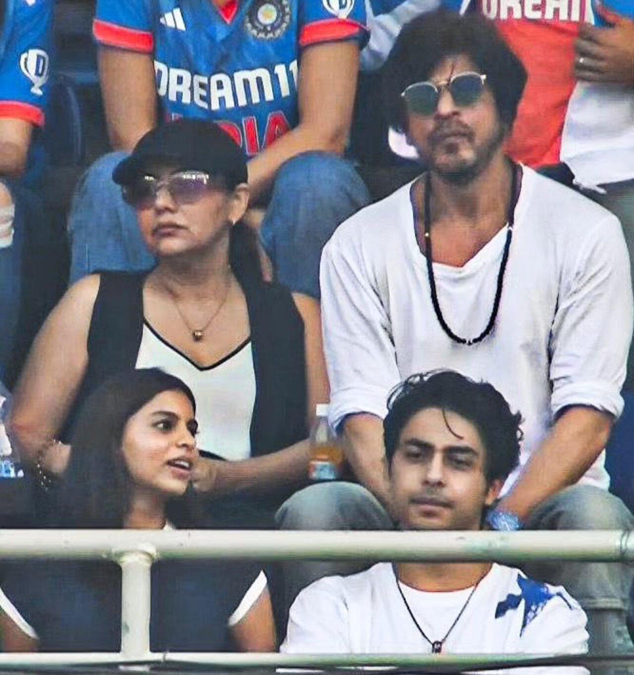 The Khan-daan was in attendance to cheer for Team India from the stands. Shah Rukh Khan, Gauri Khan, Suhana Khan and Aryan Khan were caught in an engrossed moment at the world cup on Sunday