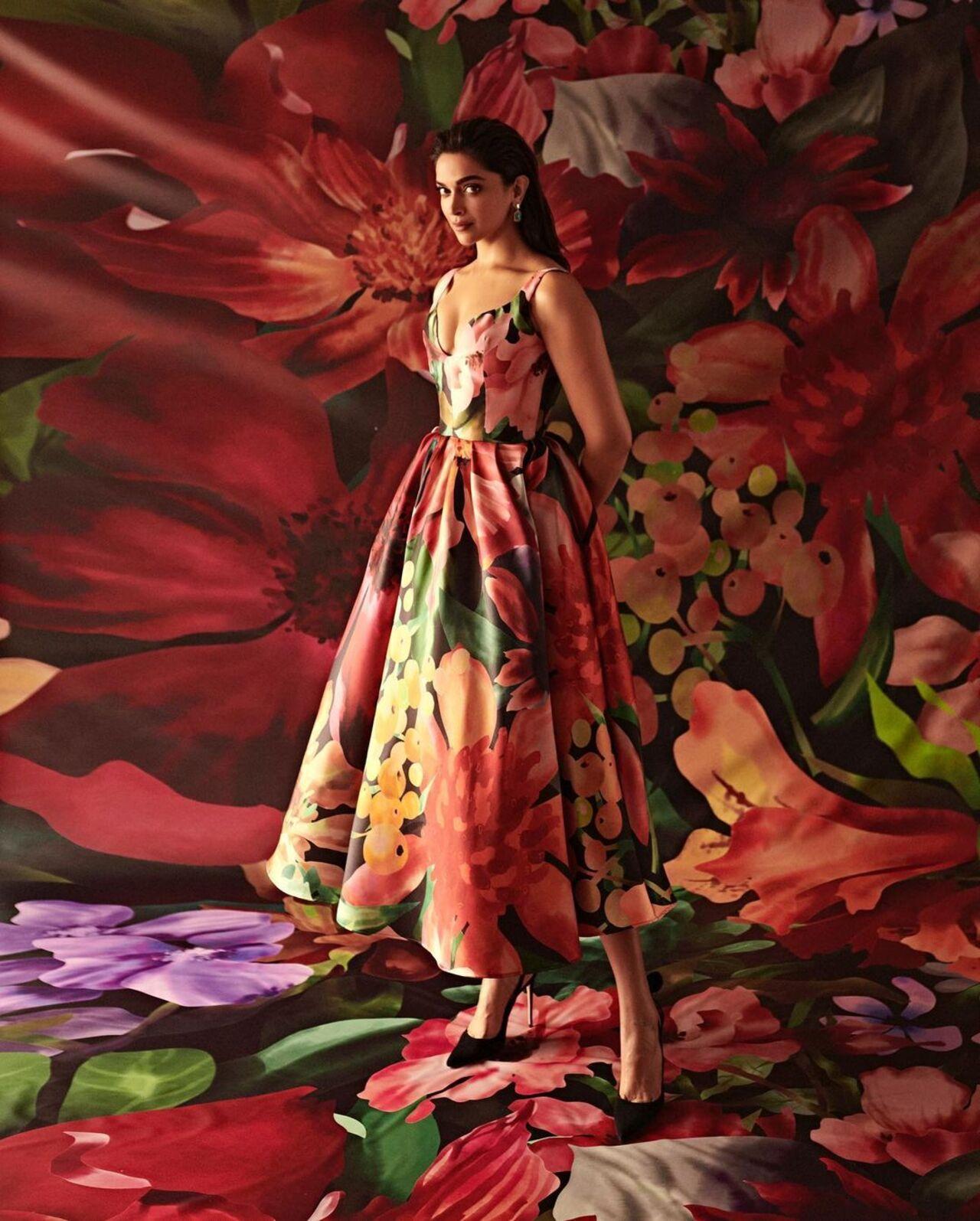 Deepika Padukone was grace personified in a multicoloured floral and fruity gown. She set the benchmark high with this look (Source/ Deepika Padukone Instagram)