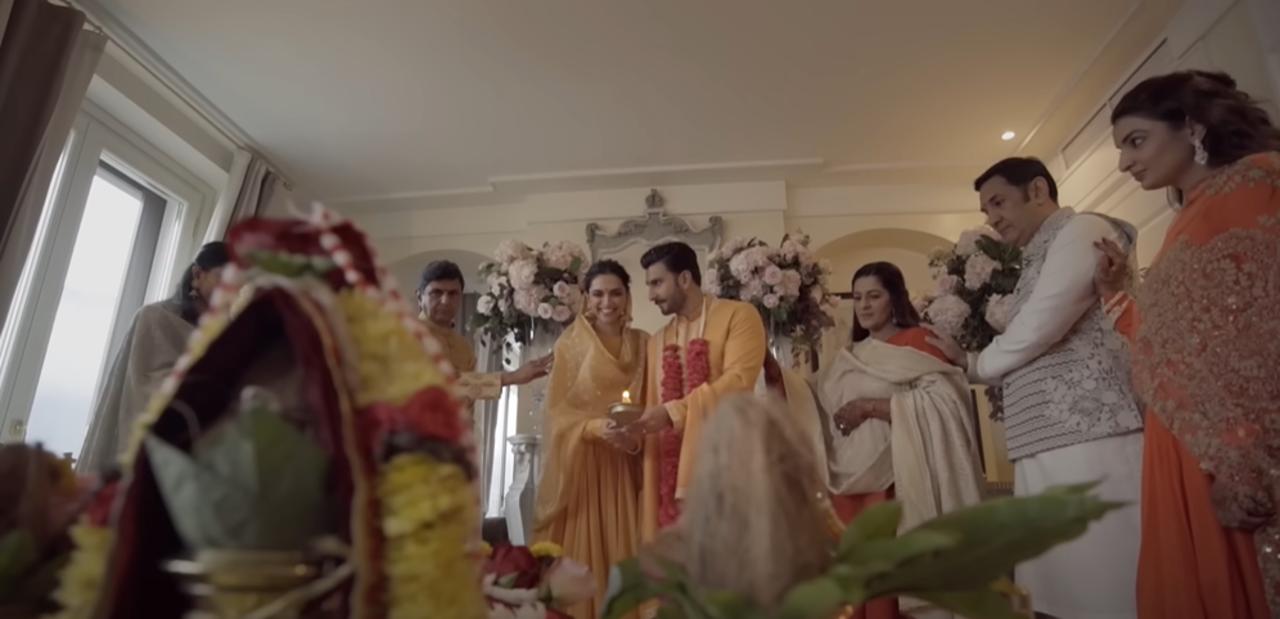 Here's a glimpse of the pre-wedding festivities. The couple performed a puja with family members