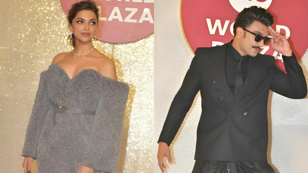 Watch: Ranveer Singh gives Deepika Padukone a sweet kiss as they head out the grand event in Mumbai
