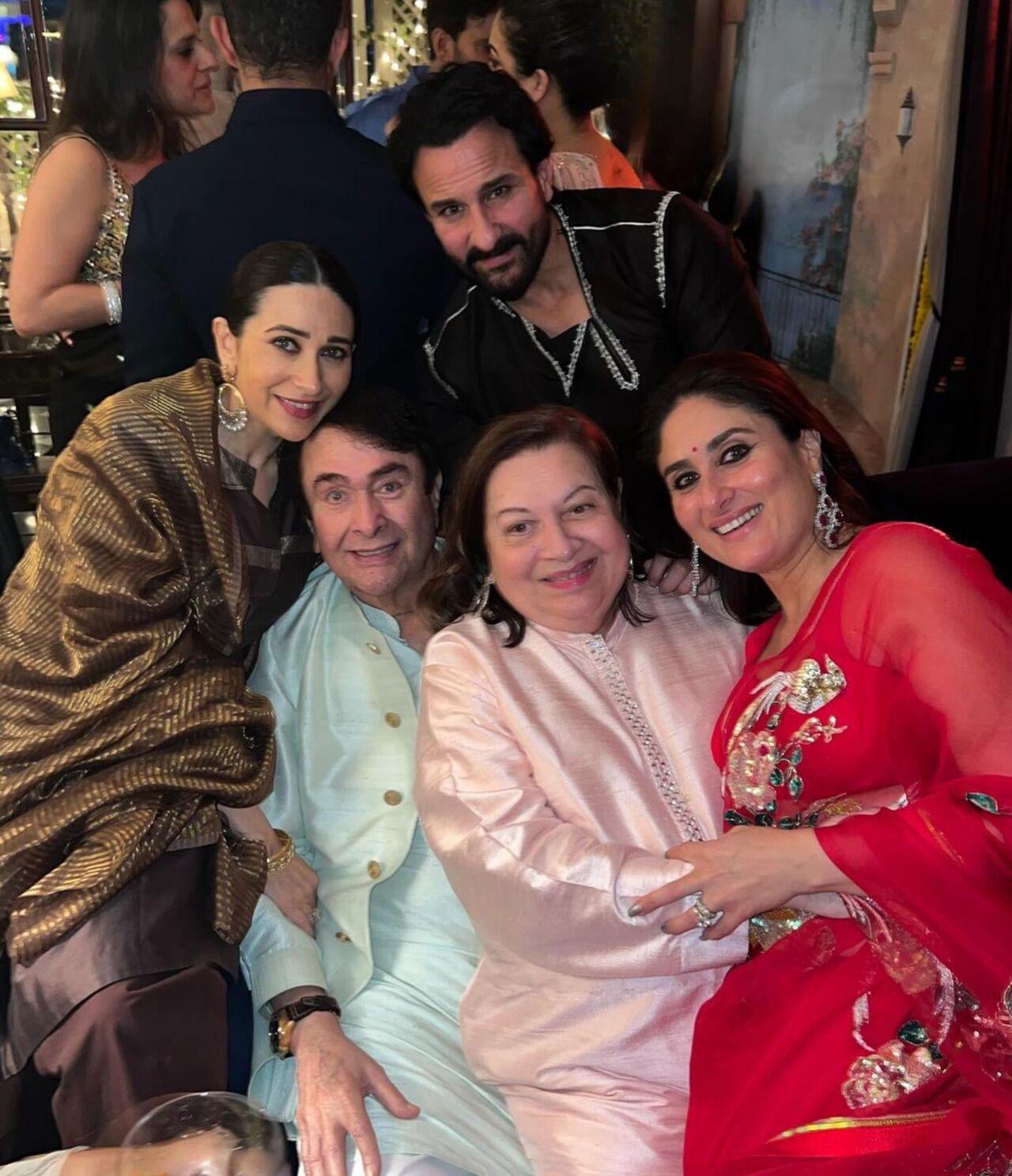 Saif Ali Khan poses with his wife Kareena Kapoor, sister-in-law Karisma Kapoor and parents-in-law Babita and Randhir Kapoor