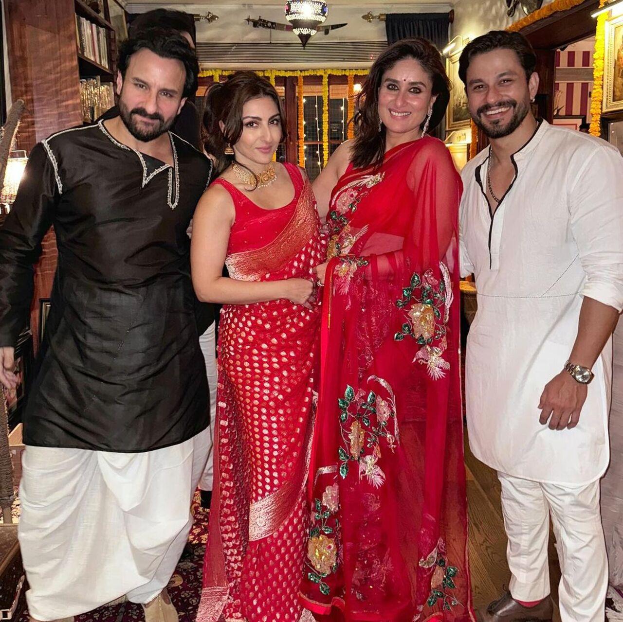 Kunal Kemmu, Soha Ali Khan, Kareena Kapoor Khan and Saif Ali Khan pose together at the Diwali party hosted on Saturday
