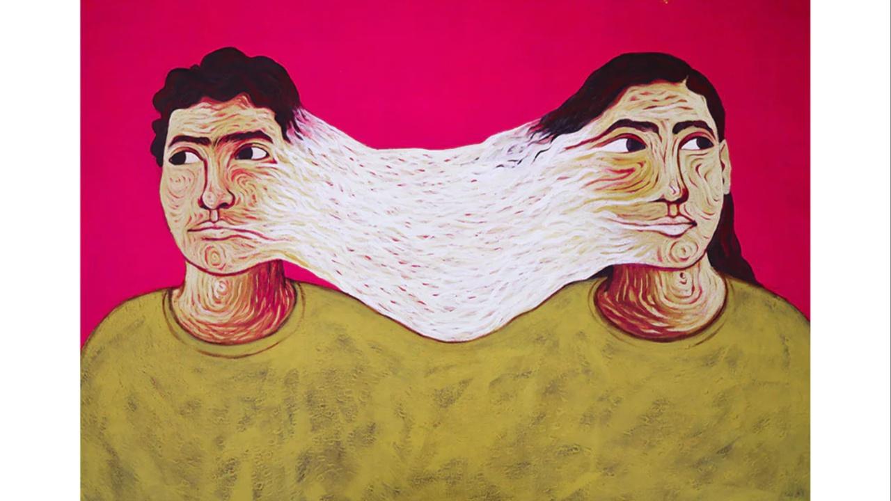 Similarly, “Looking at Us” symbolises the concealed rapport between two people who are connected on a mental level. Despite the connection, these individuals are looking away – trying to discover themselves and finding a sense of belonging in their surroundings. It’s a commentary on people who are conjoined together yet feel incomplete – almost on another quest to fill the ever-expanding void