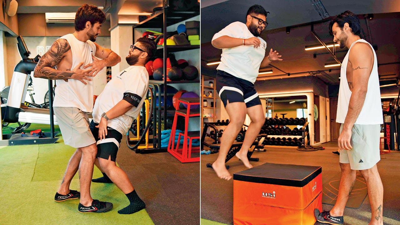 Fitness trainer Robin Behl incorporates practices like visualisation and gratitude in workouts with his client Parth Vora. Pics/Satej Shinde